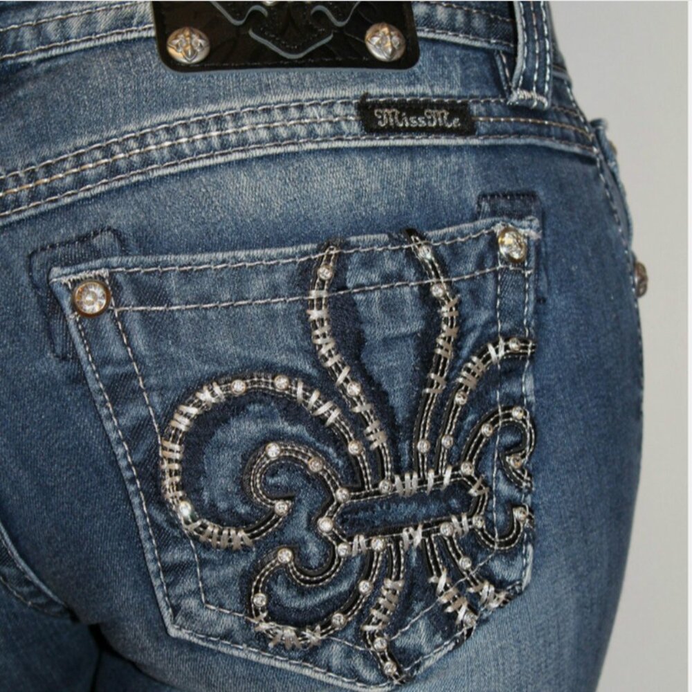 Miss Me Embellished Fleur De Lis Bootcut Denim